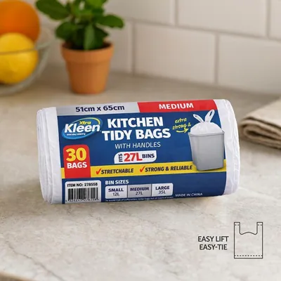 Garbage Bags Kitchen Tidy with Handle 27l - 30pk - 51cm X 65cm - White