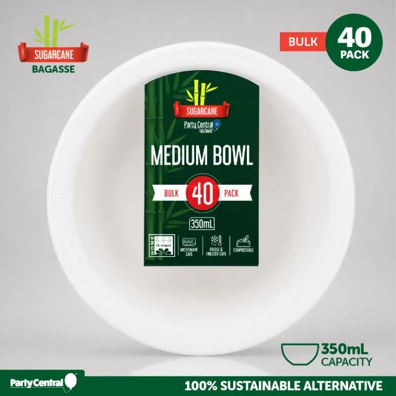 Sugarcane Bagasse Medium Bowls - 350ml - 40pk Bulk (white) – image 4