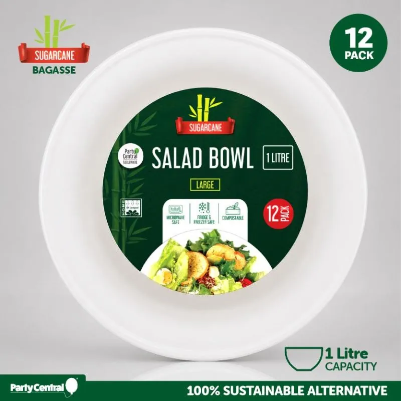 Sugarcane Bagasse Large Bowls - 1l - Ø20.5cm - 12pk (white) – image 4