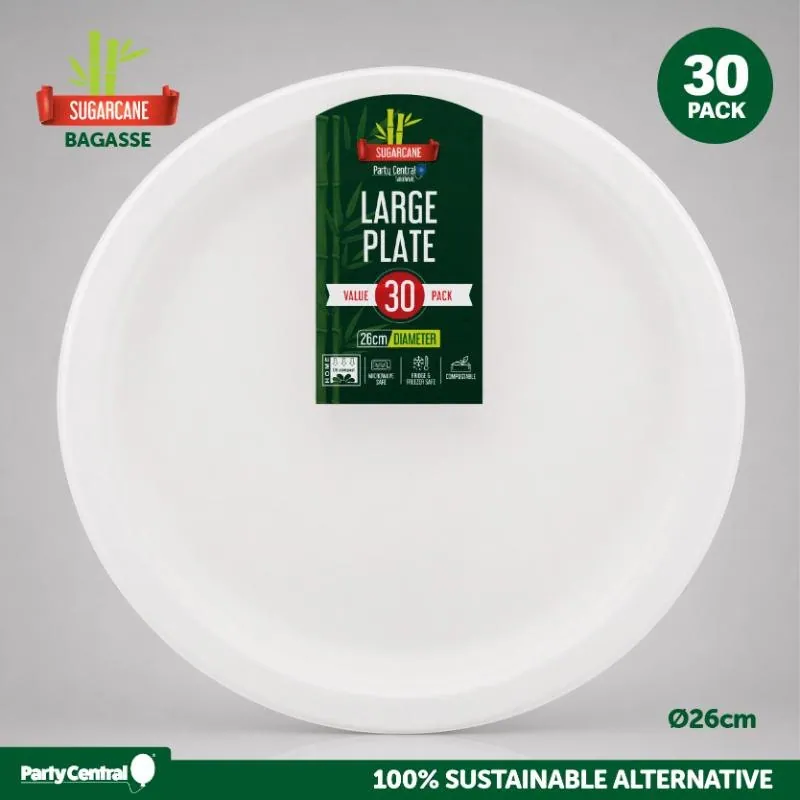 Sugarcane Bagasse Round Dinner Plates Large - Ø26cm - 30pk (white) – image 4