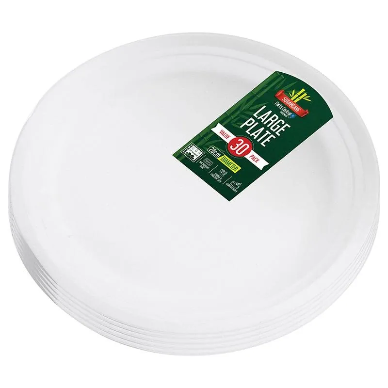 Sugarcane Bagasse Round Dinner Plates Large - Ø26cm - 30pk (white) – image 3