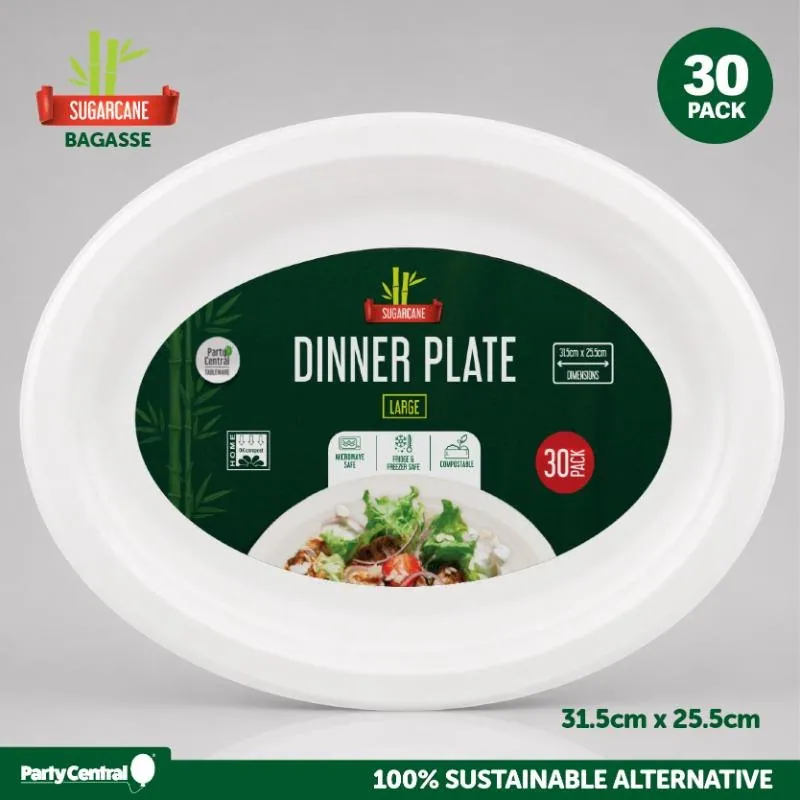 Sugarcane Bagasse Oval Dinner Plates Large - 25.5cm X 31cm - 30pk (white) – image 4