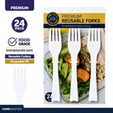 Premium Reusable Plastic Forks 24pk - 18cm - White – image 3