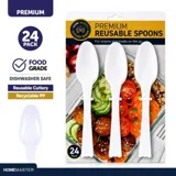 Premium Reusable Plastic Spoons 24pk - 18cm - White – image 3