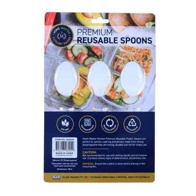 Premium Reusable Plastic Spoons 24pk - 18cm - White