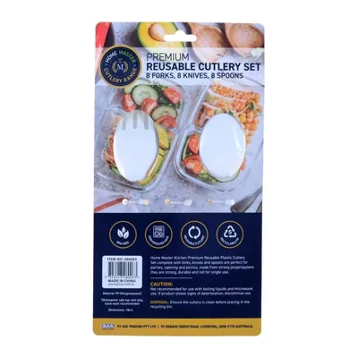 Premium Reusable Plastic Cutlery Set Assorted 24pk - 18cm - White