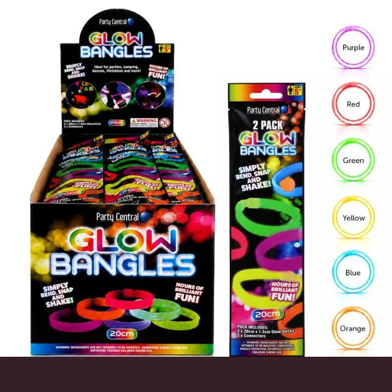 Glow Bangles 2pk - 20cm X 1.5cm - Assorted Colours Green, Yellow, Blue, Red, Purple, Orange – image 3