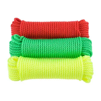 Polyethylene Traditional Rope Assorted Colours (Yellow, Green & Red) 8mm X 20m