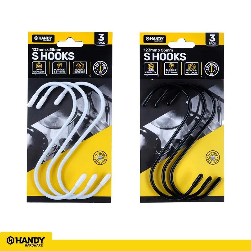S Hooks PVC Coated with Scratch Proof Tip Protectors 123mm X 55mm 3pk – image 3