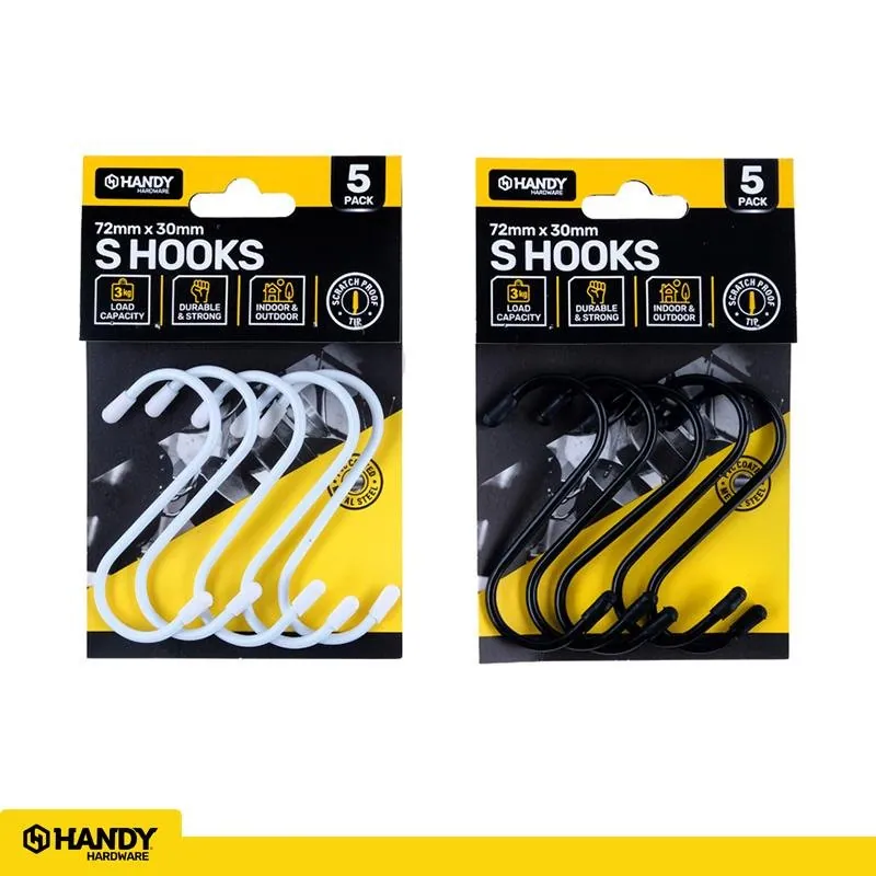 S Hooks PVC Coated with Scratch Proof Tip Protectors 72mm X 30mm 5pk – image 3