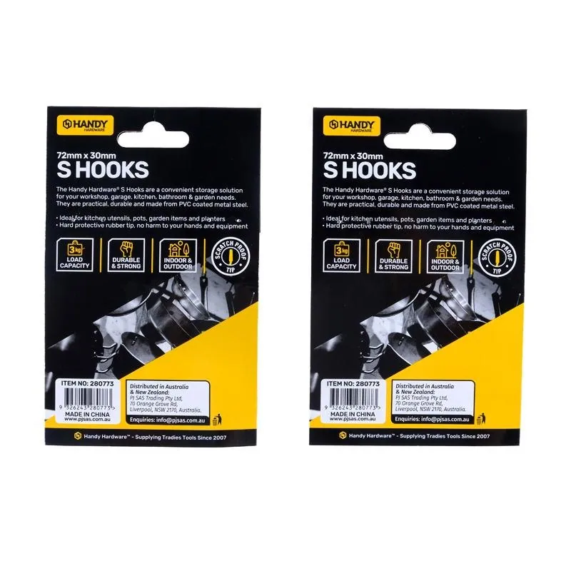 S Hooks PVC Coated with Scratch Proof Tip Protectors 72mm X 30mm 5pk – image 2