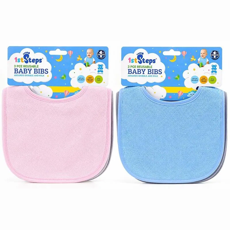 Bibs Velcro Clasp Reusable 3pk 0-6mths Pink & Blue Colour Sets – image 3