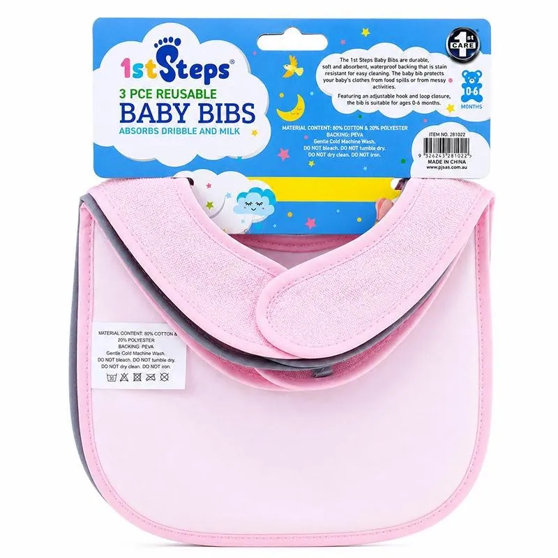Bibs Velcro Clasp Reusable 3pk 0-6mths Pink & Blue Colour Sets – image 2