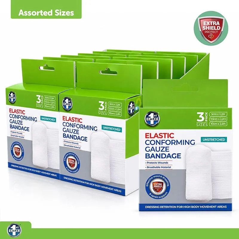 Conforming Gauze Bandages Non-Adhesive 3pk - Sizes: 5cm X 2.2m, 7.5cm X 2.2m, 10cm X 2.2m (4.5m Stretched) – image 4