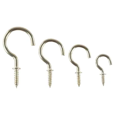 Fasteners & Fixings in Storage Case Round Screw Hooks Brass Plated Assorted Sizes 70pc