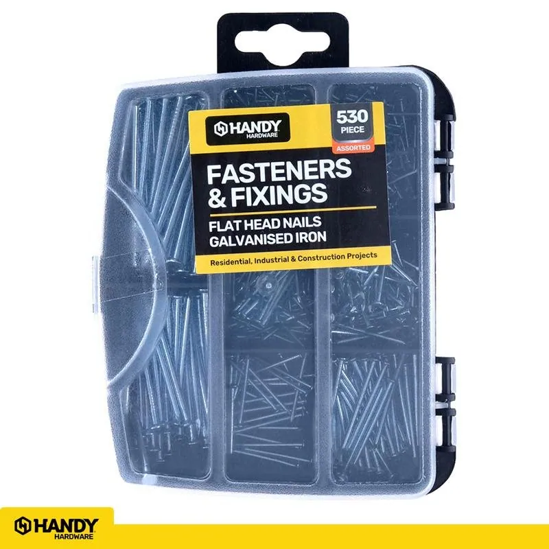 Fasteners & Fixings in Storage Case Flat Head Nails Galvanised Iron Assorted Sizes 530pc – image 4