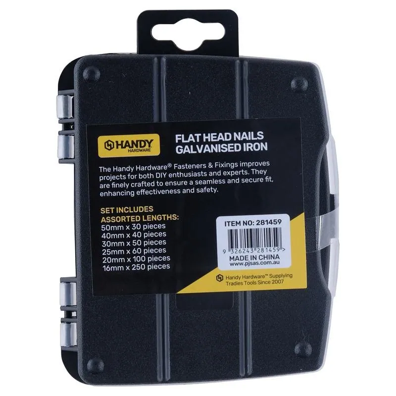 Fasteners & Fixings in Storage Case Flat Head Nails Galvanised Iron Assorted Sizes 530pc – image 3