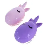 Hair Brush Detangling Unicorn Design 12cm X 6.5cm - Pink & Purple Assorted – image 1