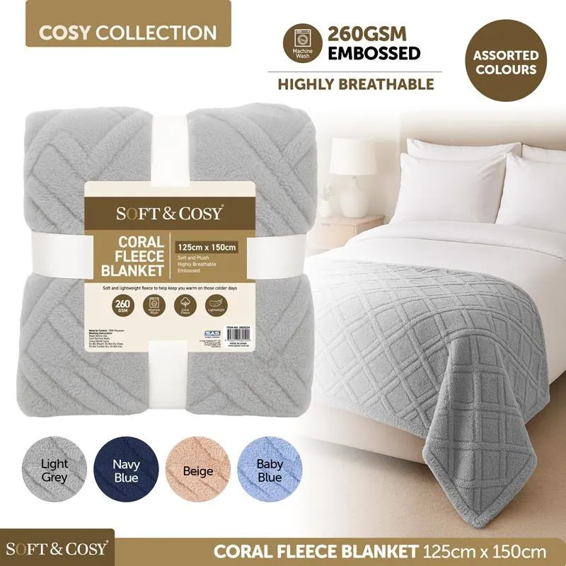 Blanket Coral Fleece Single Layer Embossed 125cm X 150cm Assorted Colours – image 4