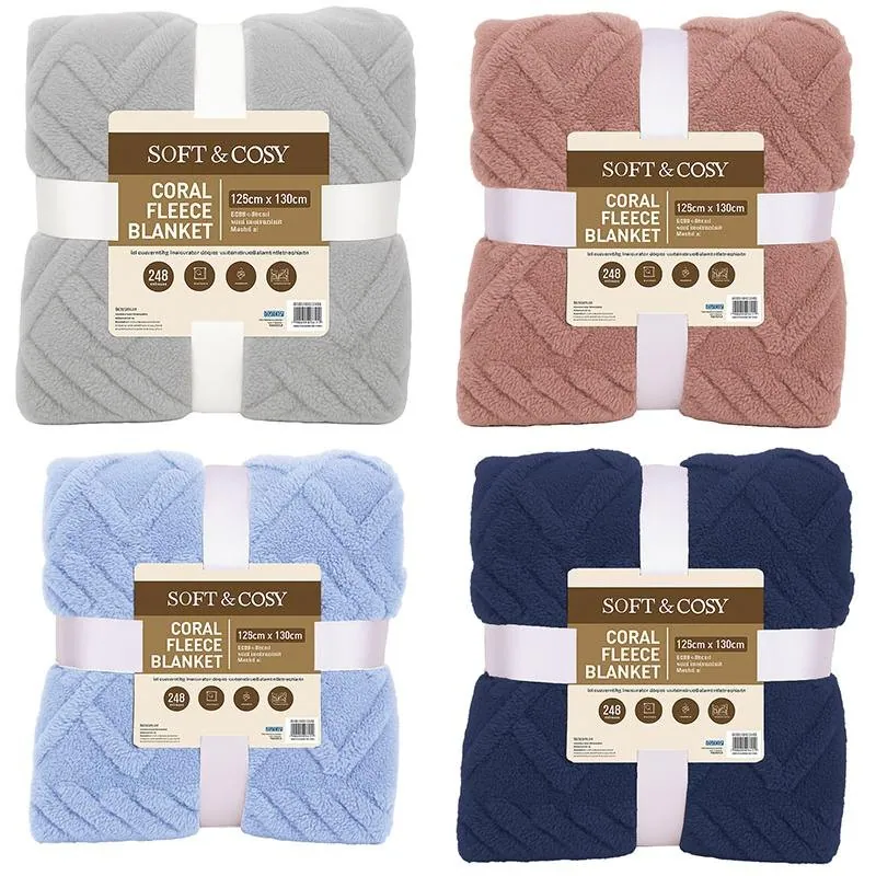 Blanket Coral Fleece Single Layer Embossed 125cm X 150cm Assorted Colours – image 2