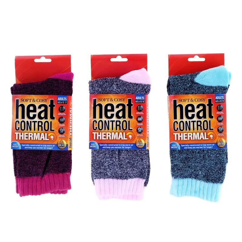 Socks Womens Heat Control Thermal Crew Cut Coloured Pink, Mint Green & Purple – image 3