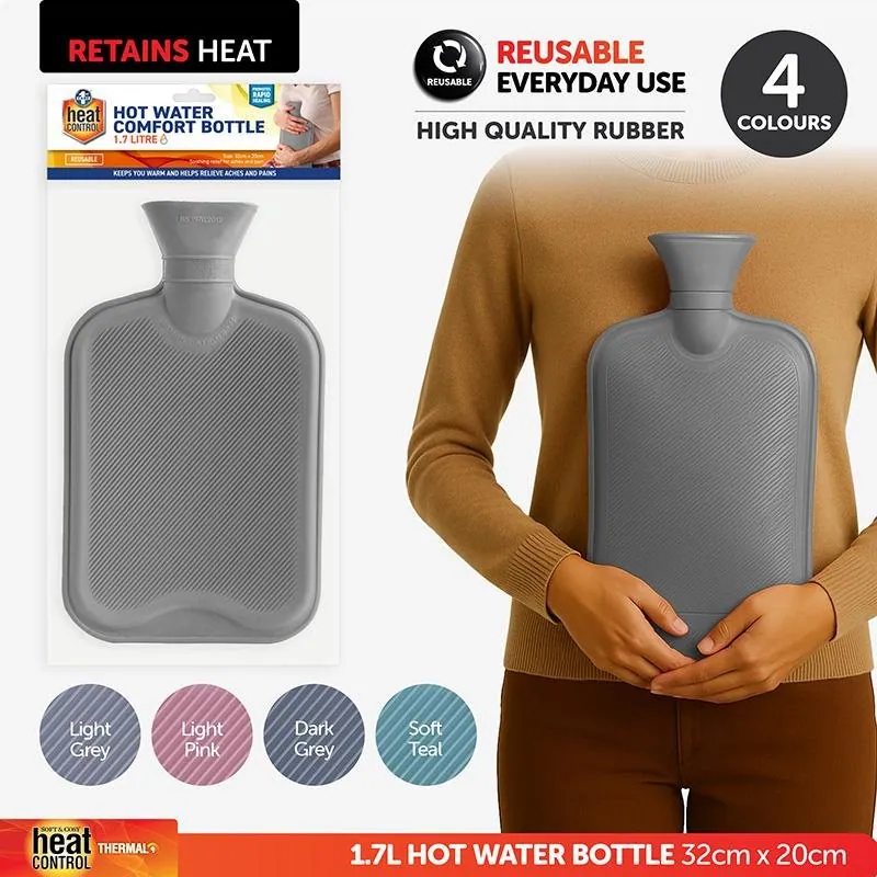 Hot Water Bottle Pastel 1.7l 32cm X 20cm Light Grey, Drak Grey Light Pink & Soft Teal – image 4