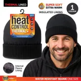 Beanie Mens Heat Control Thermal Lined Water Resistant Black – image 4