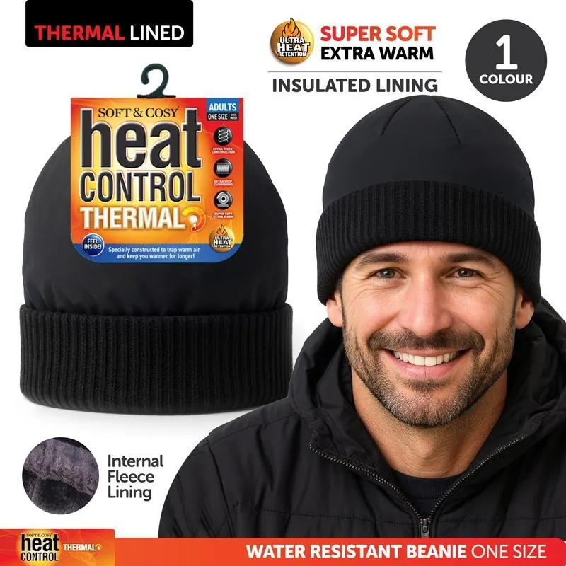 Beanie Mens Heat Control Thermal Lined Water Resistant Black – image 4