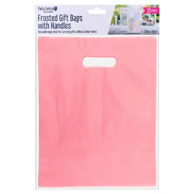 Frosted Gift Bags with Handle 23cm X 19cm 35pk Clear, Pink, Blue – Plastic