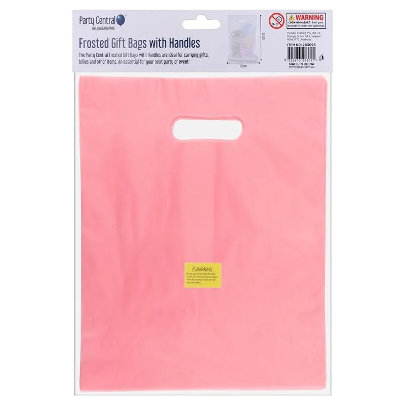 Frosted Gift Bags with Handle 23cm X 19cm 35pk Clear, Pink, Blue – Plastic – image 3