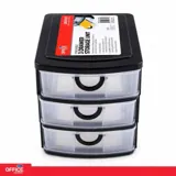 Desktop Storage Plastic 3 Drawer Storage Unit Black with Transparent Front - Medium (19cm X 14cm X 16cm) – image 4