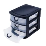 Desktop Storage Plastic 3 Drawer Storage Unit Black with Transparent Front - Medium (19cm X 14cm X 16cm) – image 2