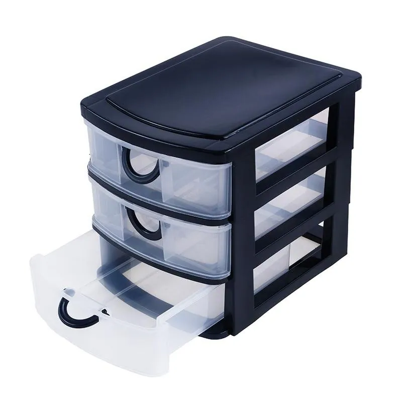 Desktop Storage Plastic 3 Drawer Storage Unit Black with Transparent Front - Medium (19cm X 14cm X 16cm) – image 2
