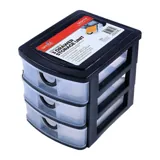 Desktop Storage Plastic 3 Drawer Storage Unit Black with Transparent Front - Medium (19cm X 14cm X 16cm) – image 3