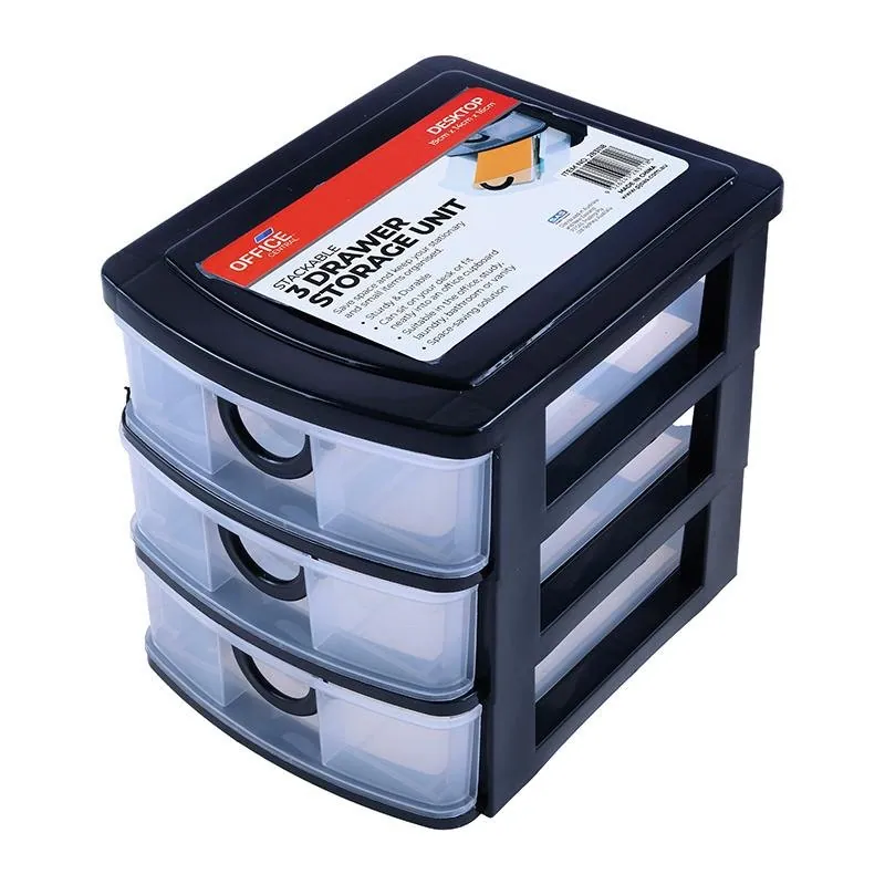 Desktop Storage Plastic 3 Drawer Storage Unit Black with Transparent Front - Medium (19cm X 14cm X 16cm) – image 3