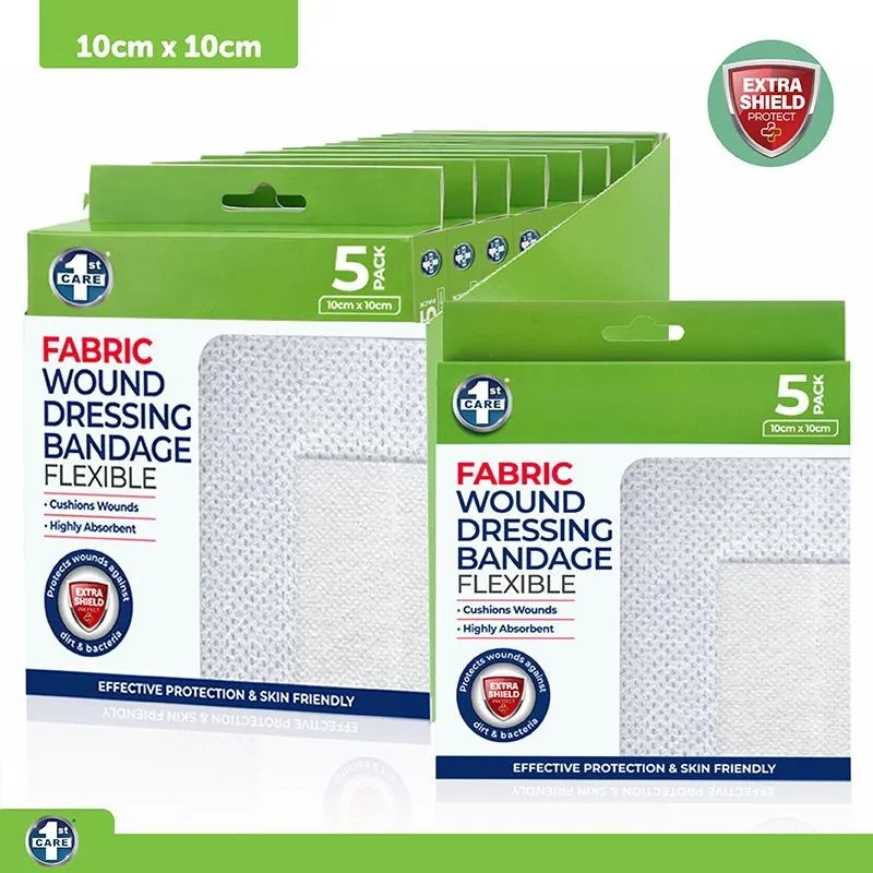 Wound Dressing Bandage with Adhesive 10cm X 10cm 5pk - Fabric – image 4