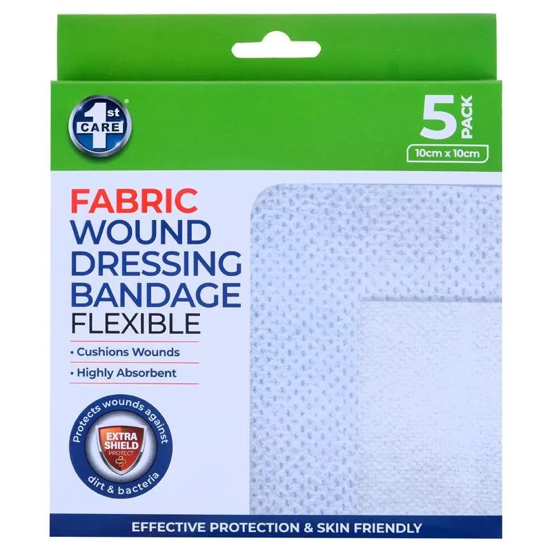 Wound Dressing Bandage with Adhesive 10cm X 10cm 5pk - Fabric – image 2