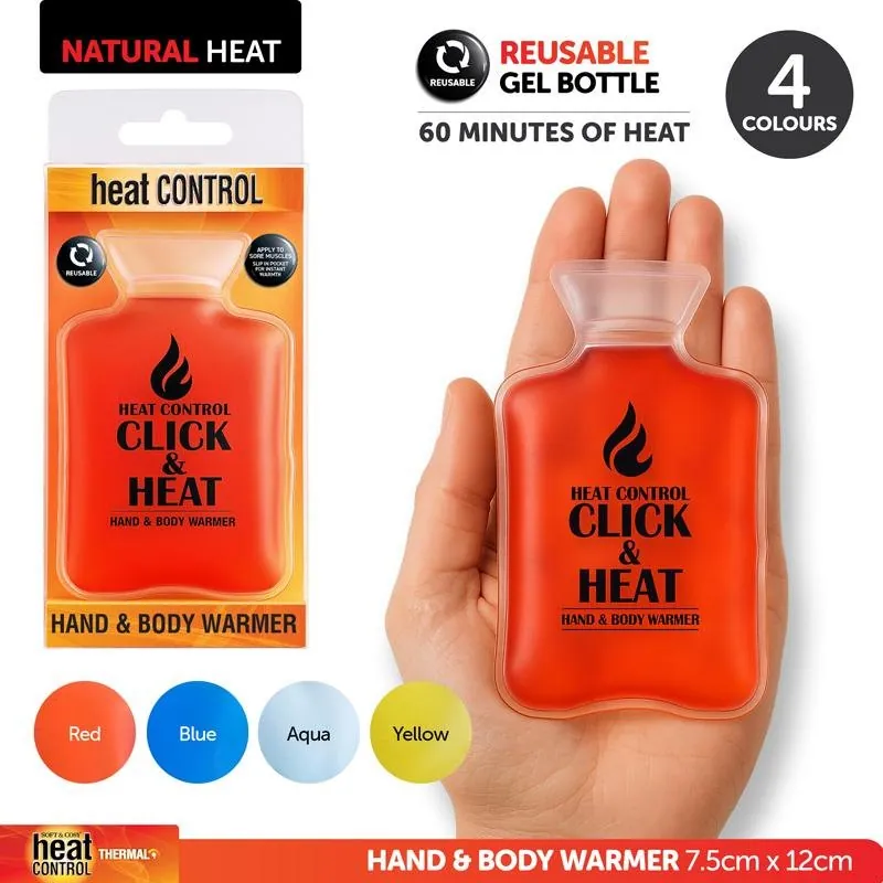 Hand & Body Warmer Reusable Bottle Shaped 7.5cm X 12cm Red, Aqua, Yellow & Blue – image 4