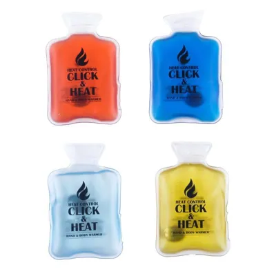 Hand & Body Warmer Reusable Bottle Shaped 7.5cm X 12cm Red, Aqua, Yellow & Blue