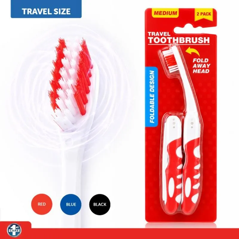 Folding Travel Toothbrush 2pk (Medium Bristle) - Assorted Red, Black & Blue – image 4