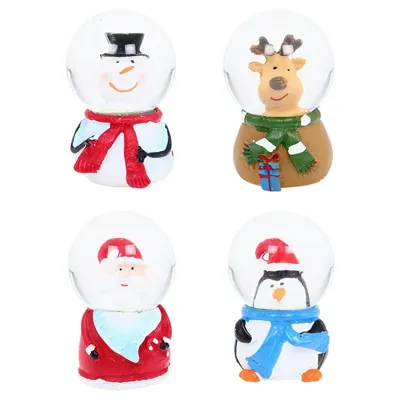 Christmas Toy Snow Globe Santa Sack Base 4.5cm X 4.5cm X 6.5cm Reindeer, Santa, Snowman & Penguin