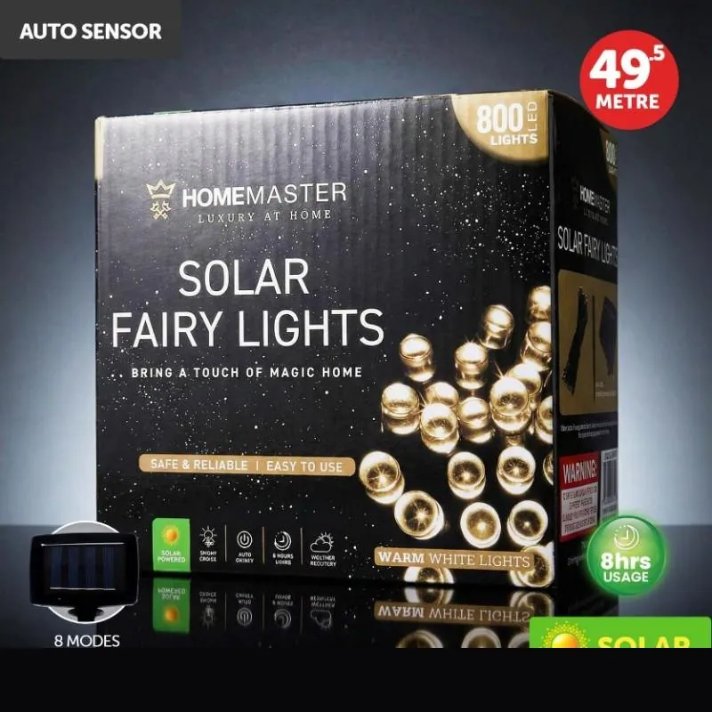 Christmas Fairy Light Solar 800LED 49.5 Total Length Warm White 8 Functions – image 4