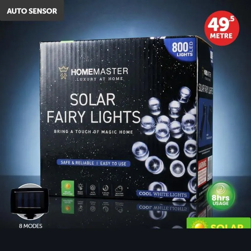 Christmas Fairy Light Solar 800LED 49.5 Total Length Cool White 8 Functions – image 4