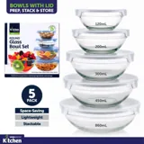 Container Set Glass Round Bowl with Lid 5pc - 120ml, 200ml, 300ml, 450ml, 860ml – image 2