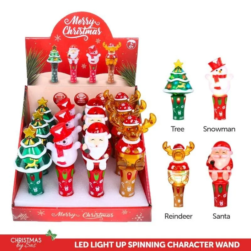 Toy Wand LED Light Spinner Christmas Santa (6.5cm X 7cm X 20), Snowman (5cm X 7cm X 19cm) & Christmas Tree (7cm X 7cm X 18cm) (Yellow, Blue, Red & Green) Requires – image 4