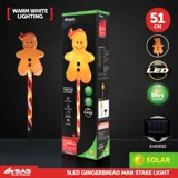 Christmas Stake Light Solar Gingerbread Man with Candy Striped Pole 5LED 9.5cm X 14cm X 51cm Warm White 8 Functions – image 4