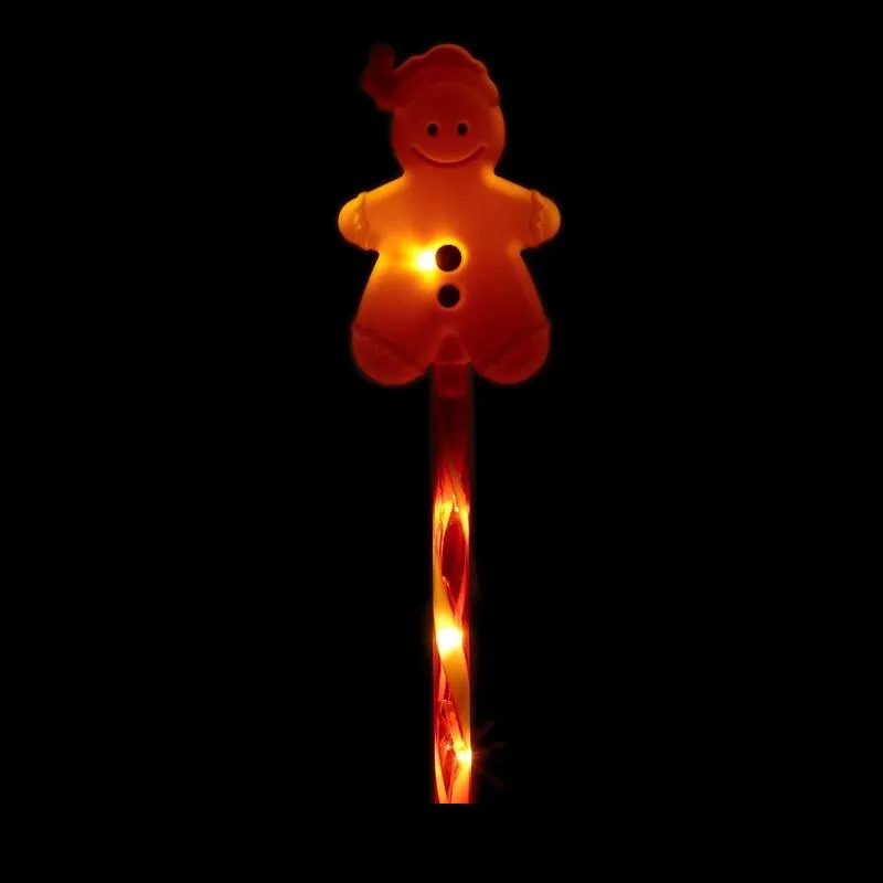 Christmas Stake Light Solar Gingerbread Man with Candy Striped Pole 5LED 9.5cm X 14cm X 51cm Warm White 8 Functions – image 2