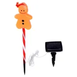 Christmas Stake Light Solar Gingerbread Man with Candy Striped Pole 5LED 9.5cm X 14cm X 51cm Warm White 8 Functions – image 1