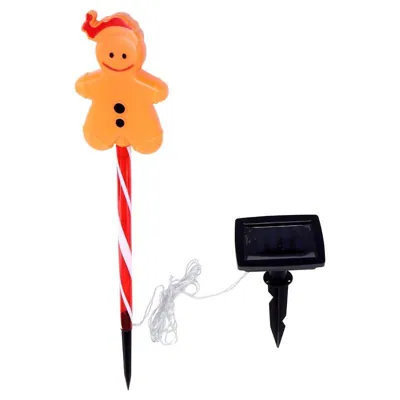 Christmas Stake Light Solar Gingerbread Man with Candy Striped Pole 5LED 9.5cm X 14cm X 51cm Warm White 8 Functions