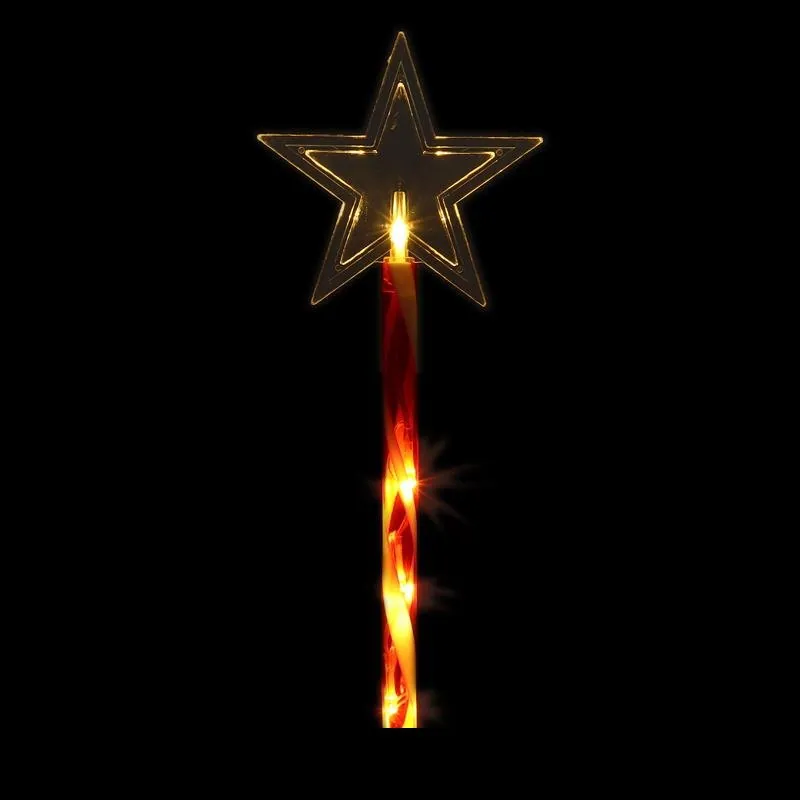 Christmas Stake Light Solar Star with Candy Striped Pole 5LED 12cm X 12cm X 46cm Warm White 8 Functions – image 2